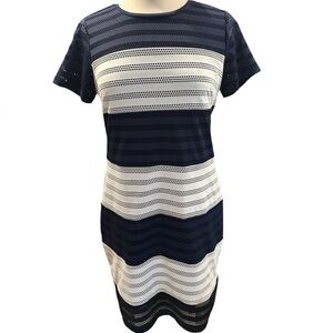 ECI Navy Blue Color Block Sheath Dress Women Size MEDIUM